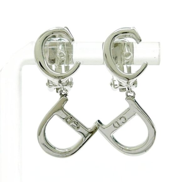 Christian Dior CD Logo Swing Earrings Silver Earrings